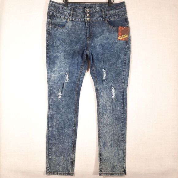 Be Girl Denim - Be-Girl Skinny Jeans Plus Size 18 Distressed Acid Wash High-Rise Corset Waist